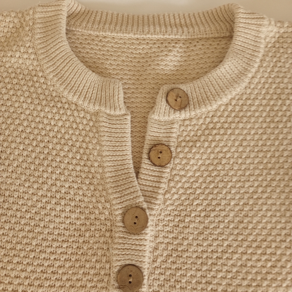 Henley Button Up Waffle Knit Crewneck Sweater Size XL - Picture 3 of 9